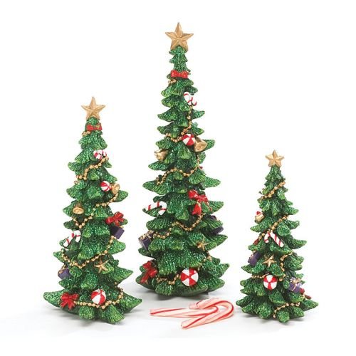 3 Decorated Christmas Tree Figurines