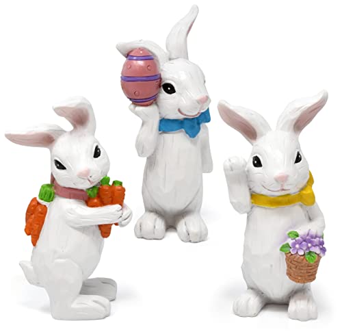 3 Easter Bunny Figurine Decor - Holiday Spring Bunnies Sculpture