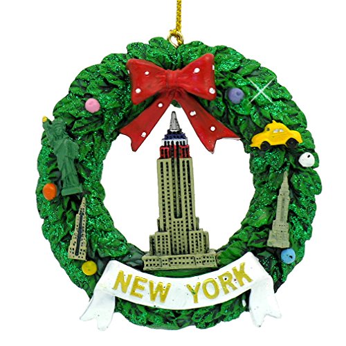 3 Inch New York City Wreath Christmas Ornament with Empire State Building
