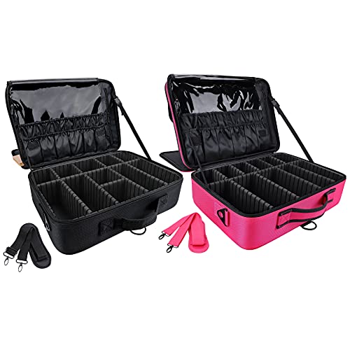 3-Layer Makeup Case Organizer with Adjustable Dividers and Shoulder Strap