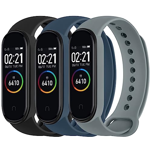 3 Pack Bands for Xiaomi Mi Band 4 & Mi Band 3 Strap, Soft Silicone Replacement Sport Bands Bracelet Strap for Xiaomi Mi Band 4 & 3 Smartwatch (Black+Abyss Blue+Blue Gray)