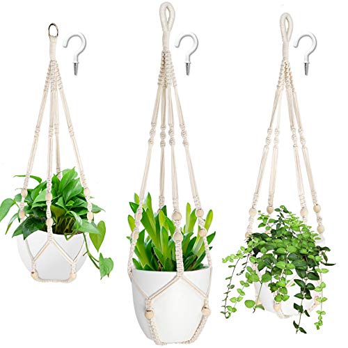 3 Pack Macrame Plant Hanger with Wood Beads
