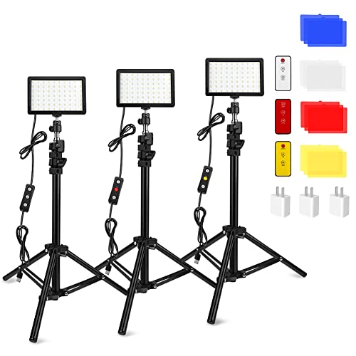 3 Packs 70 LED Video Light with Adjustable Tripod Stand/Color Filters