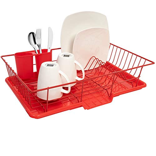 MAJALiS Large Dish Drying Rack Drainboard Set, 2 Tier Stainless Steel Dish  Racks with Drainage, Wine Glass Holder, Utensil Holder and Extra Drying Mat,  Dish Drainers for Kitchen Counter (Red)