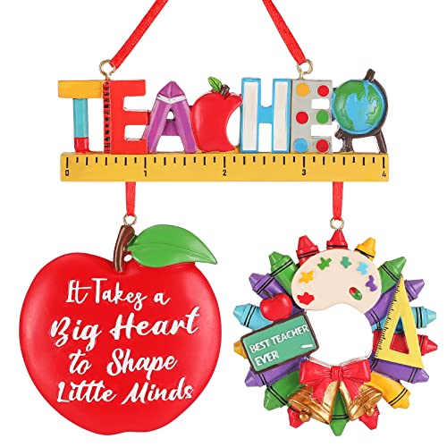 3 Pieces Teacher Christmas Ornament 2023 Resin Crayon Teacher Wreath It Takes a Big Heart to Shape Little Minds Christmas Tree Ornament Decoration Teacher Appreciation Gifts for School