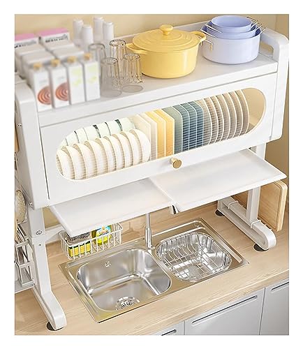 LOYALHEARTDY Over Sink Dish Drying Rack with Cover, 2 Tier