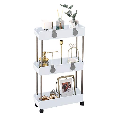 3-Tier Slim Mobile Shelving Unit on Wheels - Compact Storage Solution
