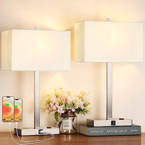 3-Way Dimmable Touch Bedside Lamp with USB A+C Charging Ports