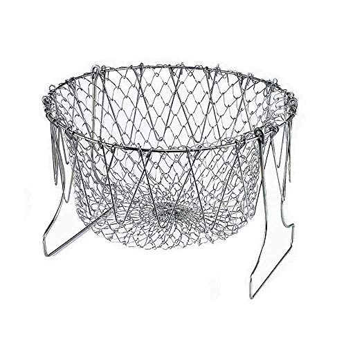 304 Stainless Steel Foldable Steam Rinse Strain Fry Basket Strainer Net Kitchen Cooking Tool for Fried Food or Fruits