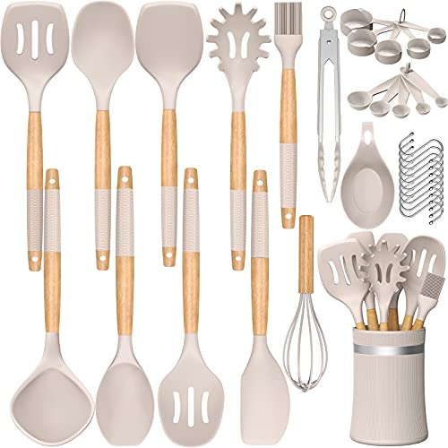 33 PCS Silicone Kitchen Utensils Set with Wooden Handle