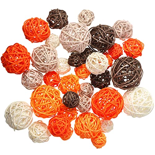 36 Pcs Wicker Rattan Balls Decorative Balls for Centerpiece Bowls Orbs Vase Fillers for Halloween Fall Craft, Wedding Party, Potpourri Decoration, 4 Sizes (Bright Color)