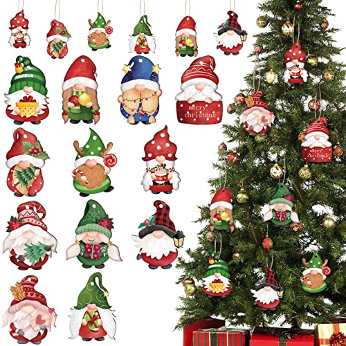 36 Pieces Gnomes Decorations Wooden Hanging Tree Handcrafted Decorations Hangings Craft Gnome Charms Elf Christmas Party Supplies Holiday Hangings Art Ornaments Bulk Home Set Gifts (Cute Style)