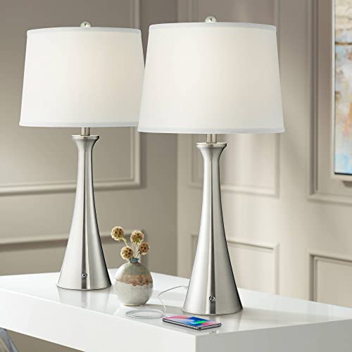 360 Lighting Modern Table Lamps Set of 2 with USB and AC Power Outlet