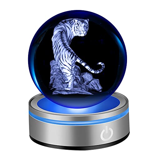 3D Crystal Ball White Tiger Figurine Lamps Decorations