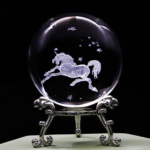 3D Laser Unicorn Figurines Crystal Ball with Stand