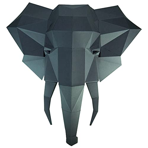 3D Paper Animal Wall & Art Decor - Pre-fold & Pre-Cut Papercraft 3D Animal Model Kits - 250 GSM Puzzled 3D Origami Paper - DIY 3D Puzzle by PaperCraft World - Elephant Head