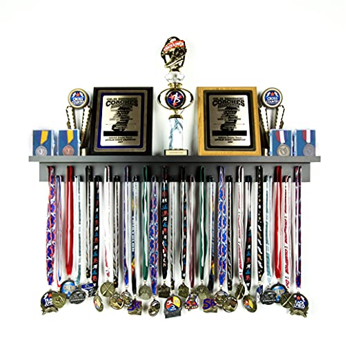 3ft Medal Awards Rack Premier Trophy Shelf- Trophy, Plaque and Medal Display (Black)