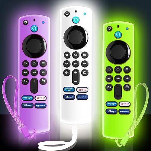 3Pack Cover for Fire Stick Remote, Case for Alexa Fire TV Remote 4K Replacement Compatible with Firestick Remote Skin Sleeve with Lanyard Glow in The Dark Green Purple White