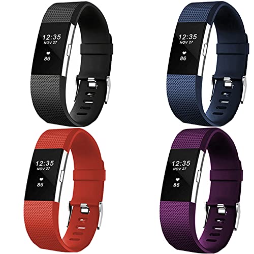 【4 Pack】 Bands for Fitbit Charge 2 Silicone Finess Sport Wristbands Replacement Bands for Fitbit Charge 2 for Women Men Large