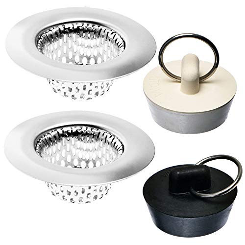 4 Pack - Bathroom Sink Strainers and Stopper Plug Combo