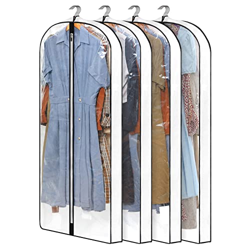 4 Pack - Dress Bags for Gowns Long W/ 4" Gussetes, 60'' Long Garment Bags for Gowns,Clear Garment Bags for Hanging Clothes, Dress Garment Bag for Storage and Travel - 24'' x 60''