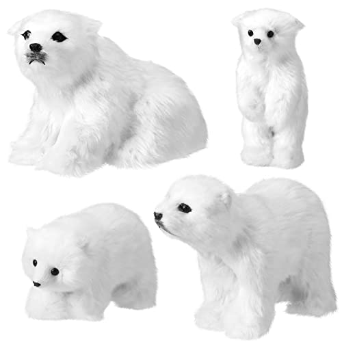 4 Pcs Christmas Polar Bear Ornament White Plush Christmas Ornaments Rustic Cute Furry Bear Decor Hanging Polar Bear Christmas Decorations Polar Animals Figurines for Christmas Tree Hanging Decoration