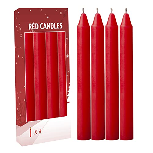 4 pcs Red Set Taper Candle Candlesticks 7 ¾ (7.75 inch) Tall x 3/4 inch (0.75 inch) Diameter -for Dinner Table, Party or Wedding and Table Top décor. (4pc, Red)