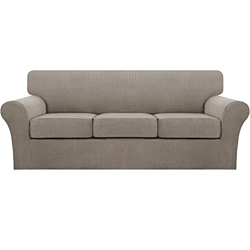 4 Piece Sofa Covers: Soft, Washable Slipcover for 3 Cushion Couch