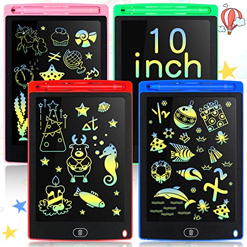 4 Pieces 10 Inch LCD Writing Tablet Doodle Board Electronic Toy Colorful Screen Doodle Drawing Pad for Kids Erasable Reusable Drawing Tablets Educational Learning Toy for Boys Girls (Black Frame)