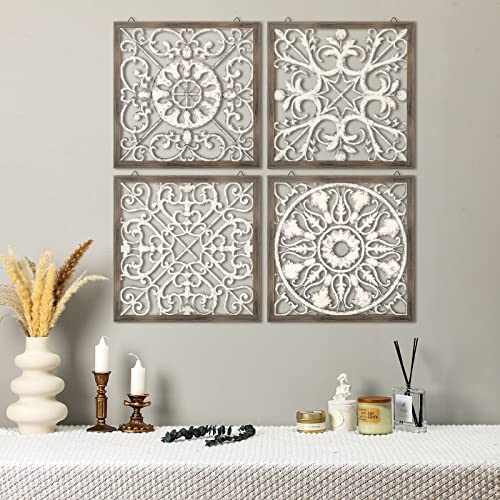 4 Pieces Carved Wood Wall Art