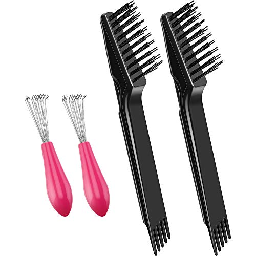 4 Pieces Hair Brush Cleaning Tool Comb Cleaner Brush Hair Brushes Cleaner Comb Mini Hair Brush Comb Cleaning Brush Hair Brush Cleaner Tool for Removing Hair Dust Home Salon Use (Pink Plastic Handle)