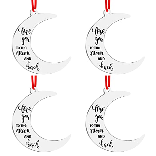 4 Pieces Love You to The Moon and Back Ornament Christmas Tree Ornaments Moon Ornament Moon Christmas Ornament Love You to The Moon and Back Charm Couples Baby's Christmas Decoration with Ribbons