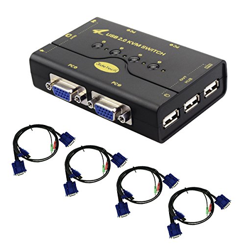 4 Port VGA KVM Switch with USB Hub and Audio Support Wireless Keyboard Mouse Connection and Push Button Switching Function
