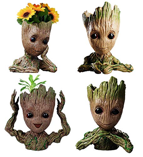 4 Styles Flowerpot Baby Groot Flower Pot Succulent Planter Pot Pencil Holder Office Party Ornament Christmas Birthday Gift (4 Styles)