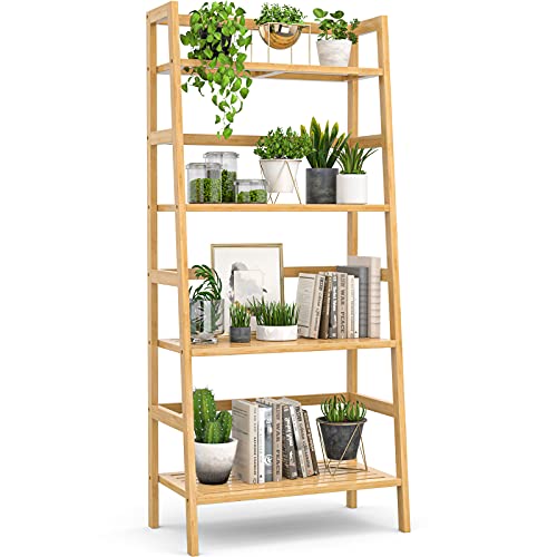 4-Tier Bamboo Ladder Shelf: Stylish and Versatile Storage Solution