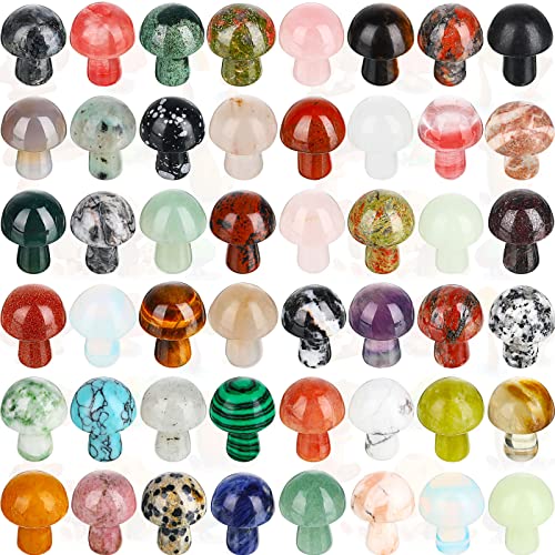 48 Pcs Mini Mushroom Gemstone Sculpture Decor Carved Witch Mushroom Polished Crystal Cute Stones for Witchcraft Supplies Home Garden Lawn Meditation Flower Pot(Fresh Style)