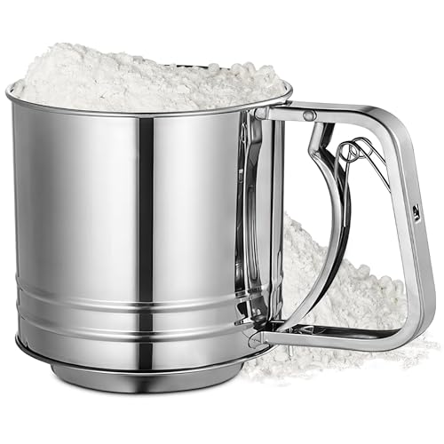 5 Cup Flour Sifter Stainless Steel - Fine Mesh Flour Sifter Sieve