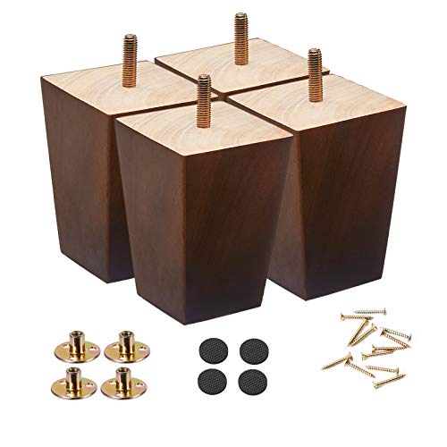 5 inch Wood Furniture Legs Pack of 4 Square Brown Couch Legs