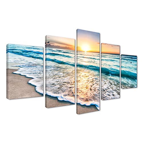 5 PCS Canvas Blue Ocean Sunrise Artwork Modern Painting