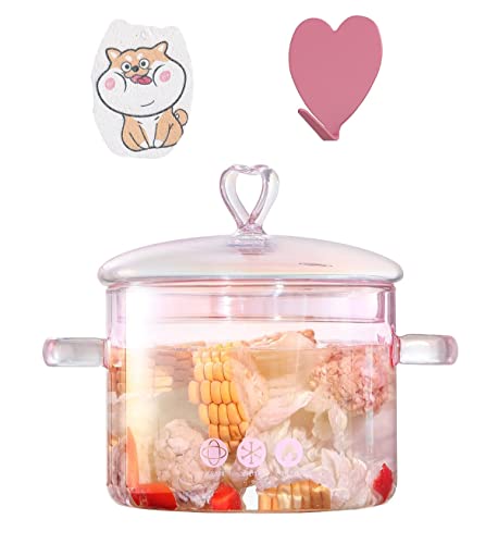 57oz/1.7L Pink Glass Pot for Cooking on Stove