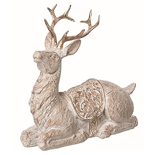6-Inch Carved Faux Wood Reindeer Figurine - Festive Christmas Home Decor