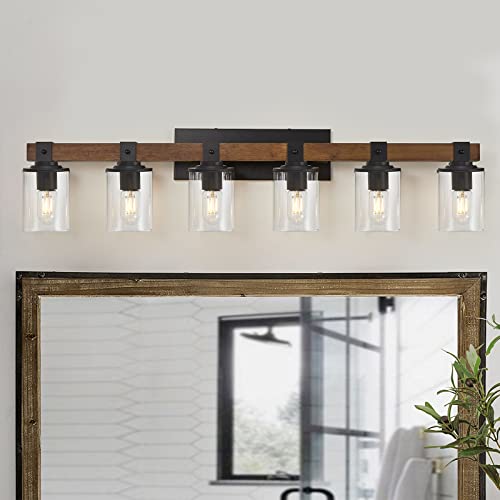6-Light Rustic Vanity Light Fixture with Clear Glass Shade