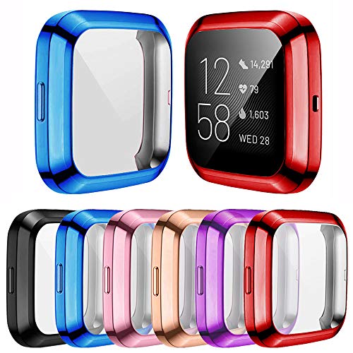[6-Pack] Screen Protector Case Compatible with Fitbit Versa 2 Smartwatch, All-Around TPU Plated Protective Cover Scratch Resistant Bumper Shell Accessories (6 Colors, Versa 2)