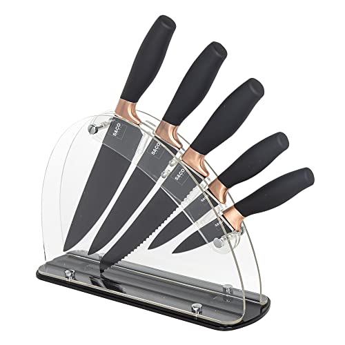 ENOKING 6PCS Knife Set with block, Magnetic Wood Knife Holder with Acrylic  Shield, German High Carbon Stainless Steel Blades Brown 