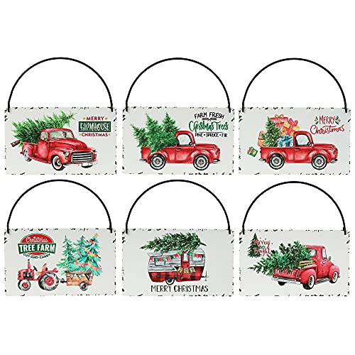 6-Piece Rustic Red Truck Christmas Ornaments Set