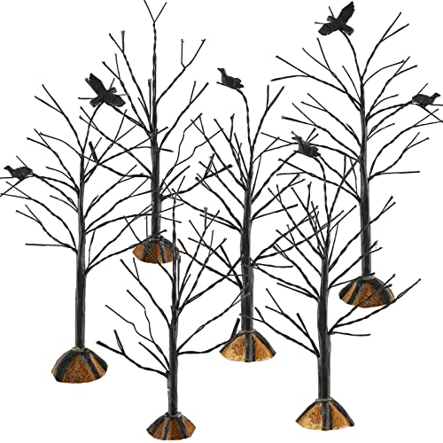 6 Pieces Mini Decor Trees Small Holiday Branch Village Trees Artificial Model Trees Miniature Trees Village Displays Tree for House Garden Festival Decorations, 3 Sizes (Crows Tree Figurine)