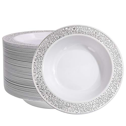 60 Plastic Soup Bowls, Lace Trim Dessert Salad Bowls