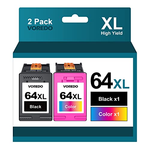 64XL Ink Cartridge Combo Pack Replacement for HP Ink 64 High Yield for Envy Photo 7858 7855 7155 6255 6252 7120 7158 Envy 7255e 7955e 7958e Tango X Terra Printer Remanufactured (1 Black, 1 Tri-Color)