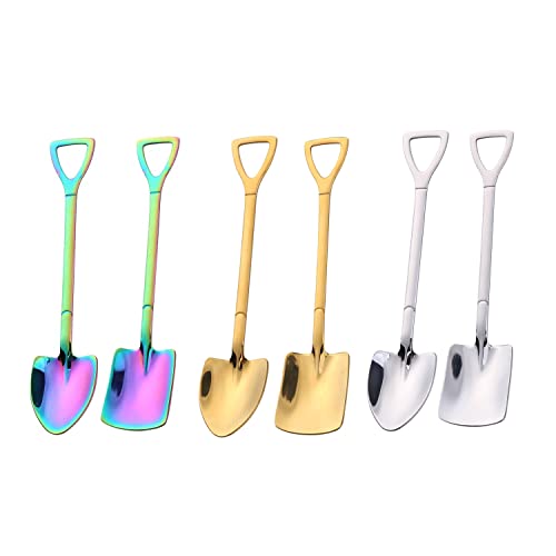 6PCS/set Stainless Steel Iron Shovel Spoon, Coffee Ice Cream Spoon Engineering Shovel, Retro Cute Square Head Spoon Kitchen Gadget