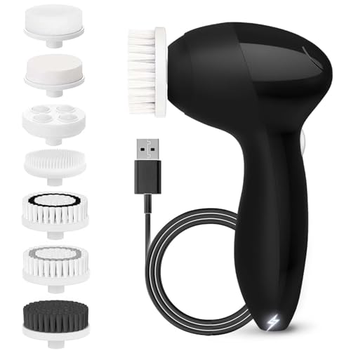 7-In-1 Facial Cleansing Brush: USB Rechargeable Spin Cleanser Brush for Women & Men